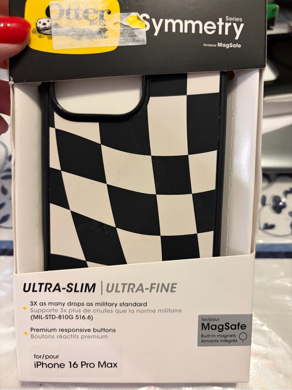 OtterBox Symmetry Series Black & White Checkered Case for iPhone 16 Pro Max NWT